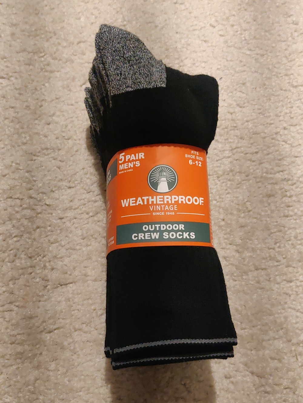 New!5 Pair BLACK Weatherproof Vintage Men's Outdoor Crew Socks Shoe Y2k Outdoor